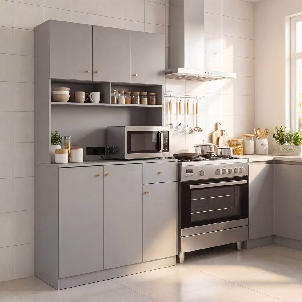 Costway Grey Modern Tall Kitchen Cupboard Buffet Pantry Storage Cabinet with USB Ports – 4