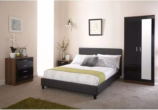 FORGEVIO King Size Upholstered Faux Leather Bed in Black, W/D/H: 180 x 200 cm – 1