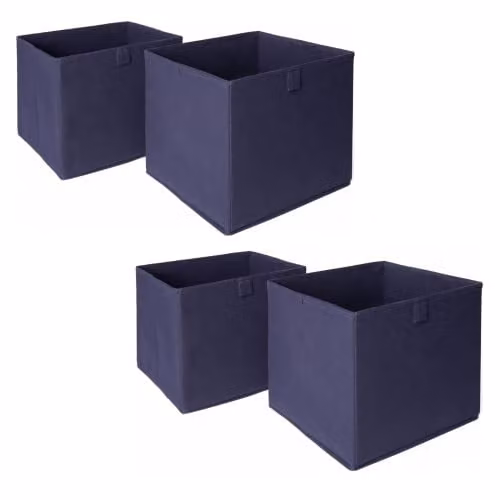 OHS Set of 4 Fabric Collapsible Storage Boxes in Blue, W/D/H: 27.0 x 27.0 x 27.0 cm