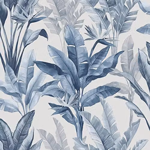 Rasch Akari Madagascar Blue Tropical Leaf Botanical Wallpaper