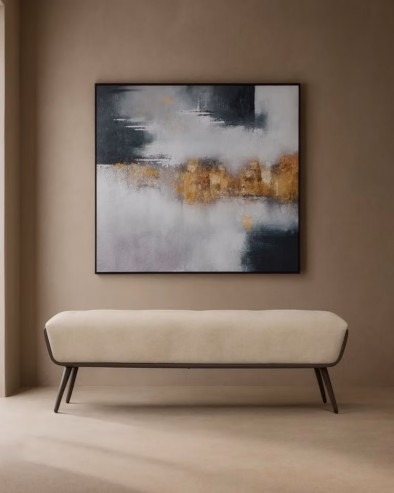 Tommy Franks Gold Storm Abstract Oil Painting Reproduction in Gold and Black, W 120 cm x H 120 cm