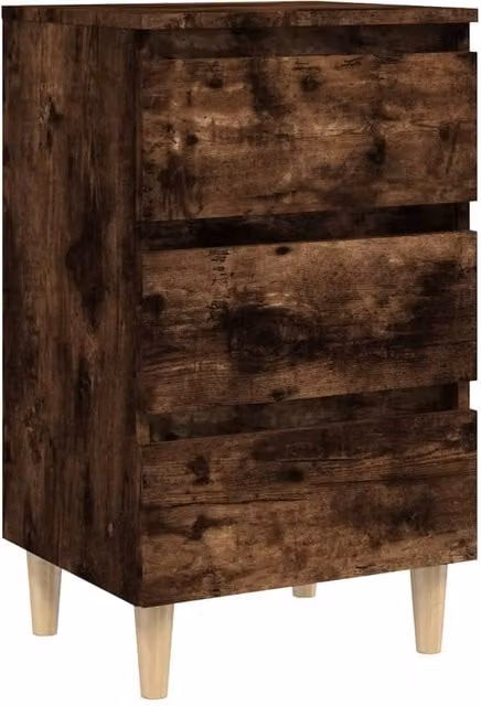 Berkfield Home Bedside Cabinet in Smoked Oak Brown with Solid Wood Legs W/D/H: 40 x 35 x 69 cm