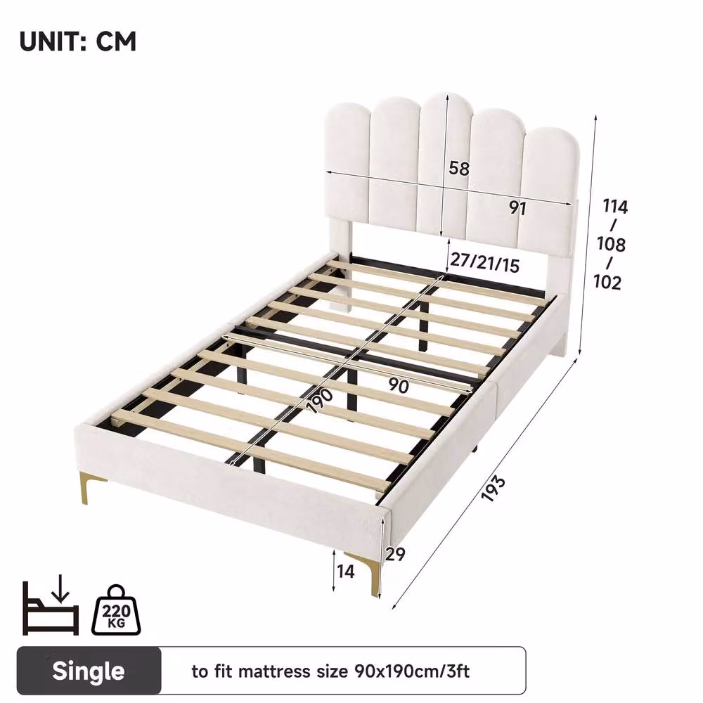Rolipo Beige Velvet Double Bed Frame with Tufted Adjustable Headboard and Storage – 2