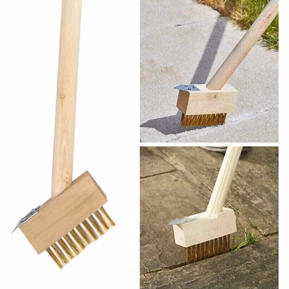 VOGREX 2 Pack Brown Manual Steel Wire Patio Weed Brushes with Scraper – 2