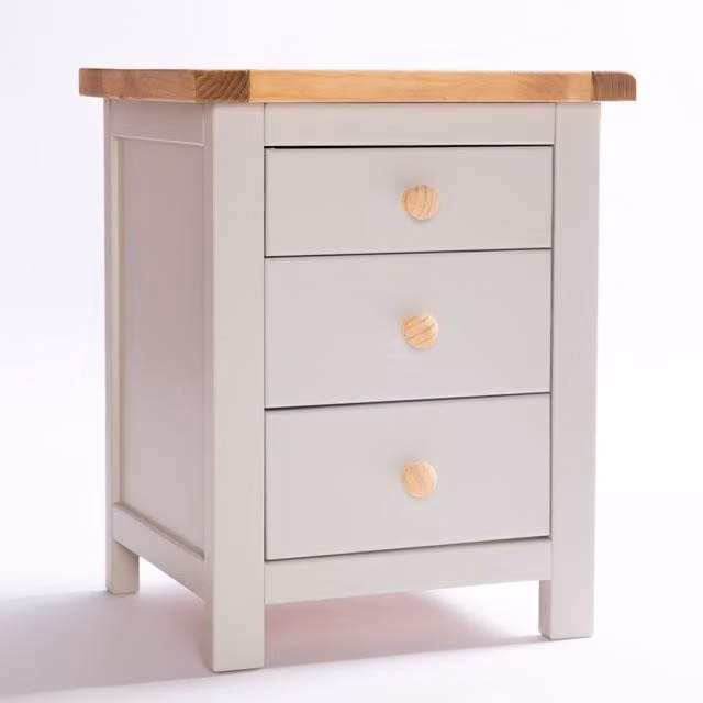 Cabinet Bits Argenta 3 Drawer Bedside Cabinet in Grey with Wood Knobs
