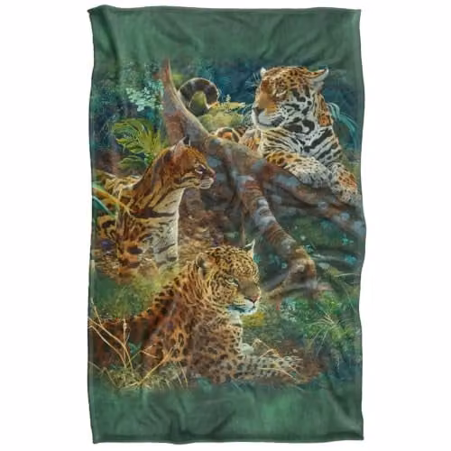 JQ Licensing Jungle Cats Leopards Silky Touch Super Soft Fleece Throw Blanket, Multicolour, W: 91 cm, D: 147 cm – 1