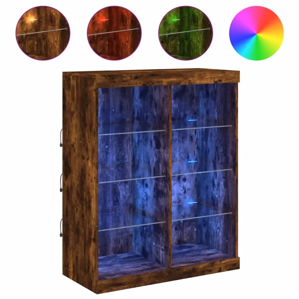 Berkfield Home Modern Smoked Oak Sideboard with Integrated LED Lights in Brown, W: 81 cm, D: 37 cm, H: 100 cm – 2