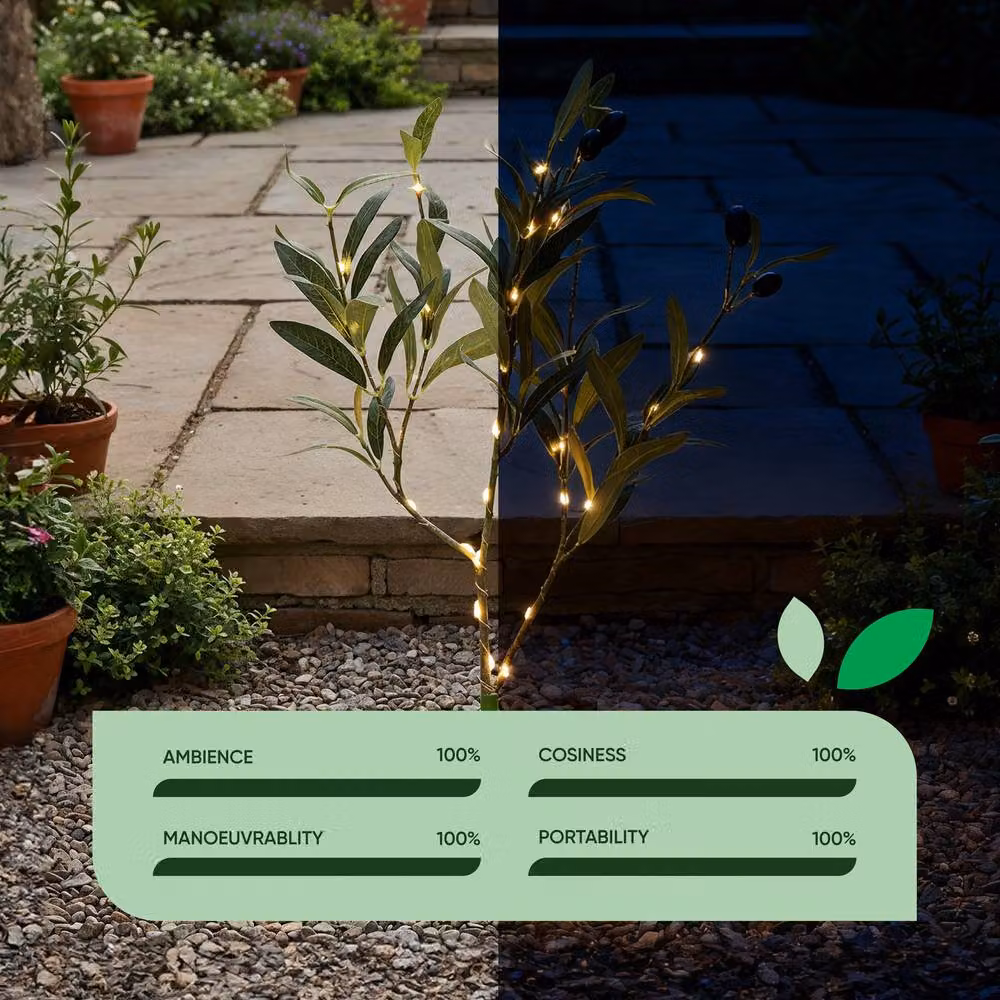 Gardenwize Solar Olive Tree Stake Light with Warm White LED in Green – 3