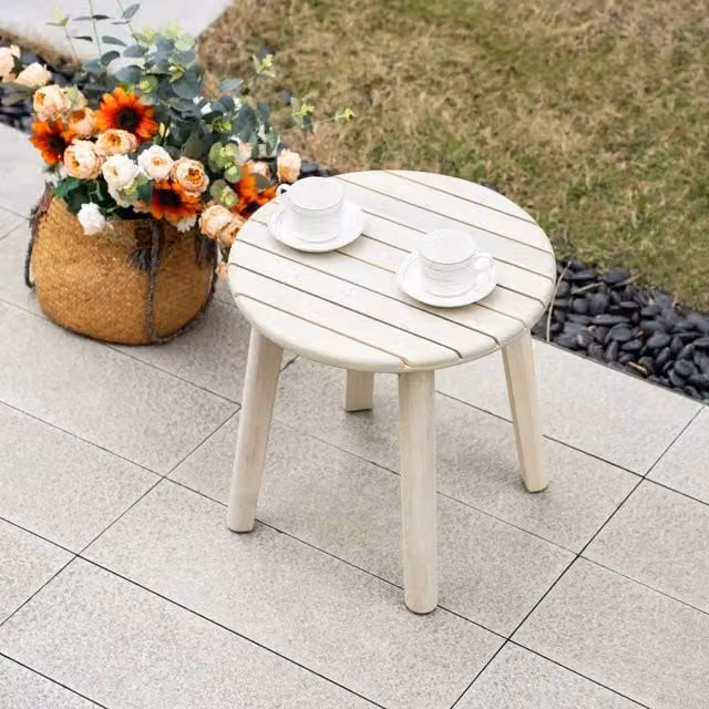 Direct Wicker Acacia Wood Round Side Table in Beige