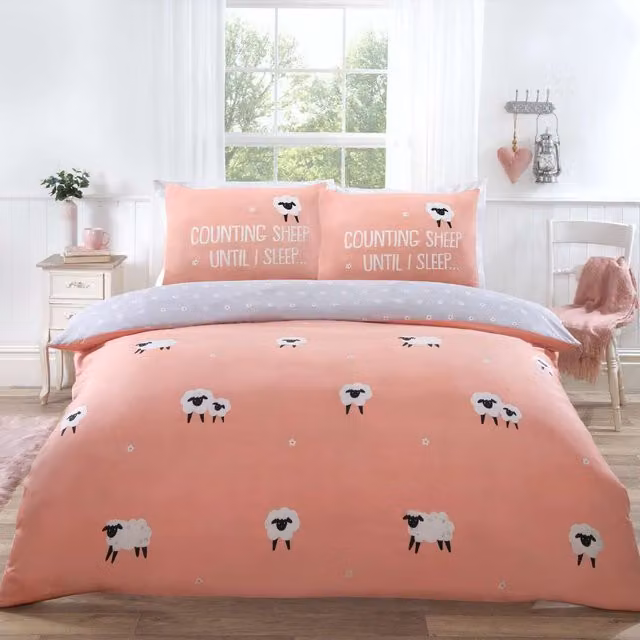 Rapport Home Counting Sheep Microfibre Reversible Duvet Set and Pillowcase, Pink and Blue, W/D/H: 200 x 220 cm