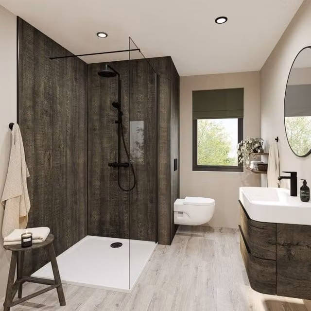 Wetwall Charred Elm Wood Look Laminate Wall Panel, Brown, W: 121.0 cm, H: 242.0 cm, D: 1.1 cm