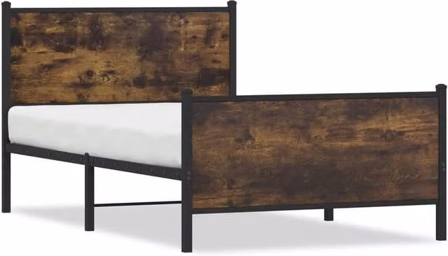 Berkfield Home Metal Bed Frame in Smoked Oak Brown, W/D/H: 100 x 200 cm