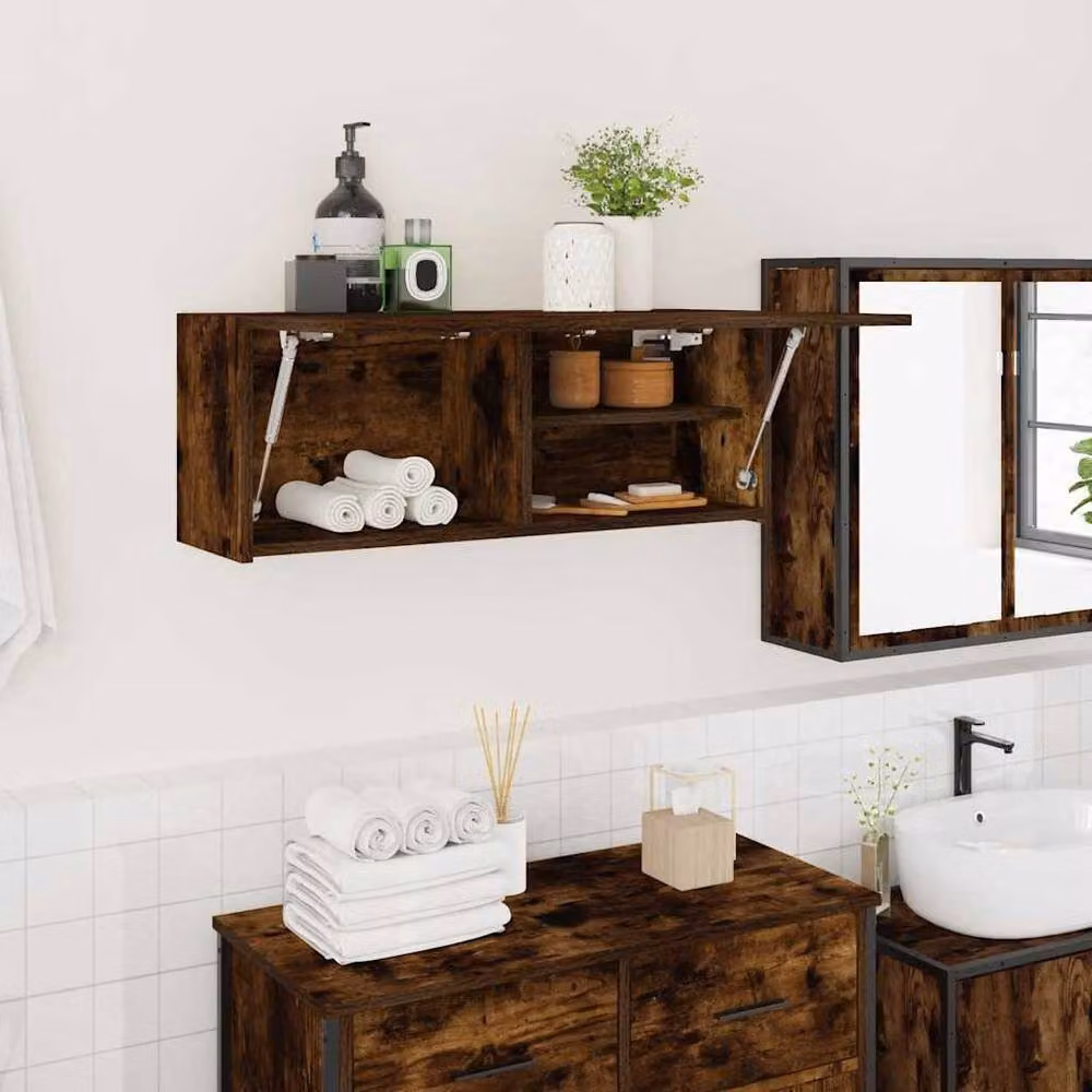 Berkfield Home Smoked Oak Bathroom Wall Cabinet, Brown, W: 80 cm, D: 25 cm, H: 30 cm – 2
