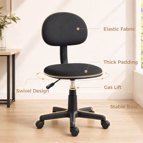 HOMCOM Black Fabric Armless Task Chair with 360 Degree Swivel and Castors – 5