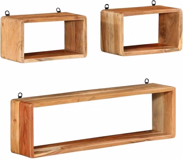 Berkfield Home 3 Piece Wall Mounted Cube Shelf Set in Brown Solid Acacia Wood
