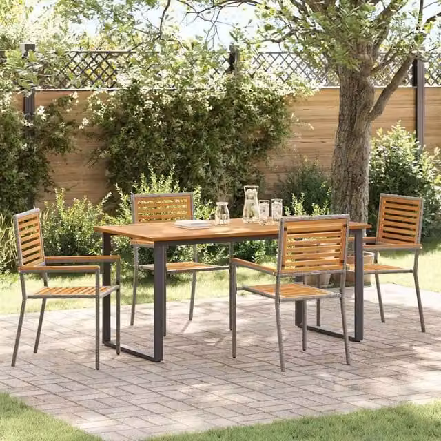 Berkfield Home 5 Piece Grey Solid Acacia Wood Garden Dining Set