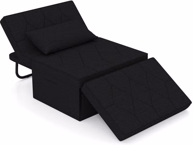 Gymax Convertible Folding Sofa Bed Ottoman Recliner in Black – 1