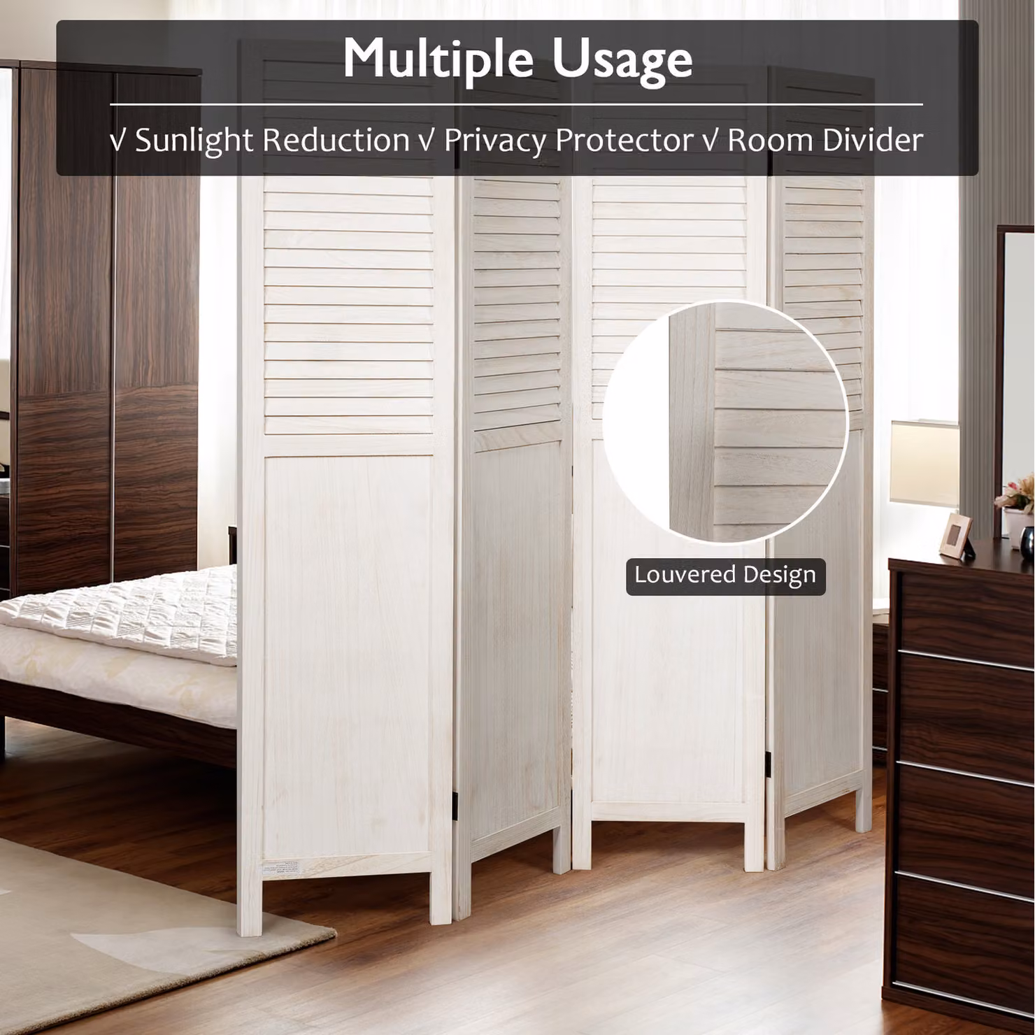 Costway White Wooden Room Divider Screen in Shabby Chic Style – 2