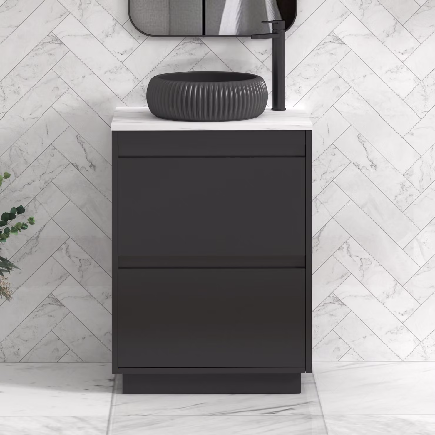 Royal Bathrooms Orion 800mm Matt Obsidian Black Floor Standing Vanity Unit with Milan Black Basin and 2 Drawers