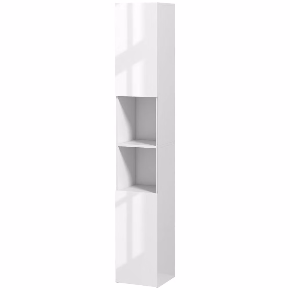STILVORA Modern Glossy White Freestanding Bathroom Cabinet with LED Lighting and Adjustable Shelves H 181.5 x W 30.0 cm – 2