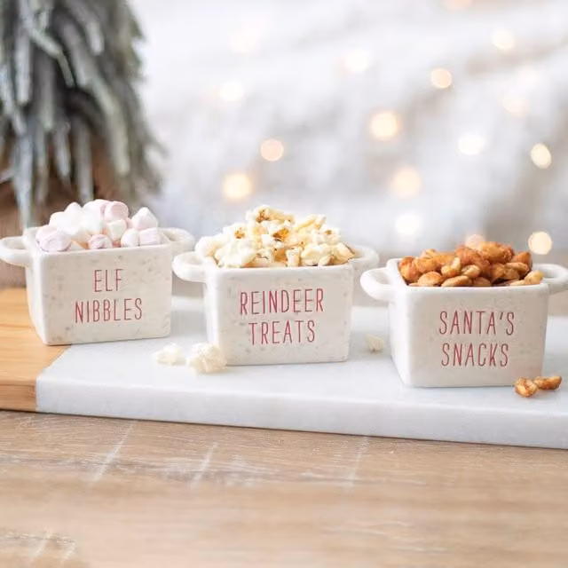 Gloriously Good Set of 3 White Ceramic Christmas Snack Bowls