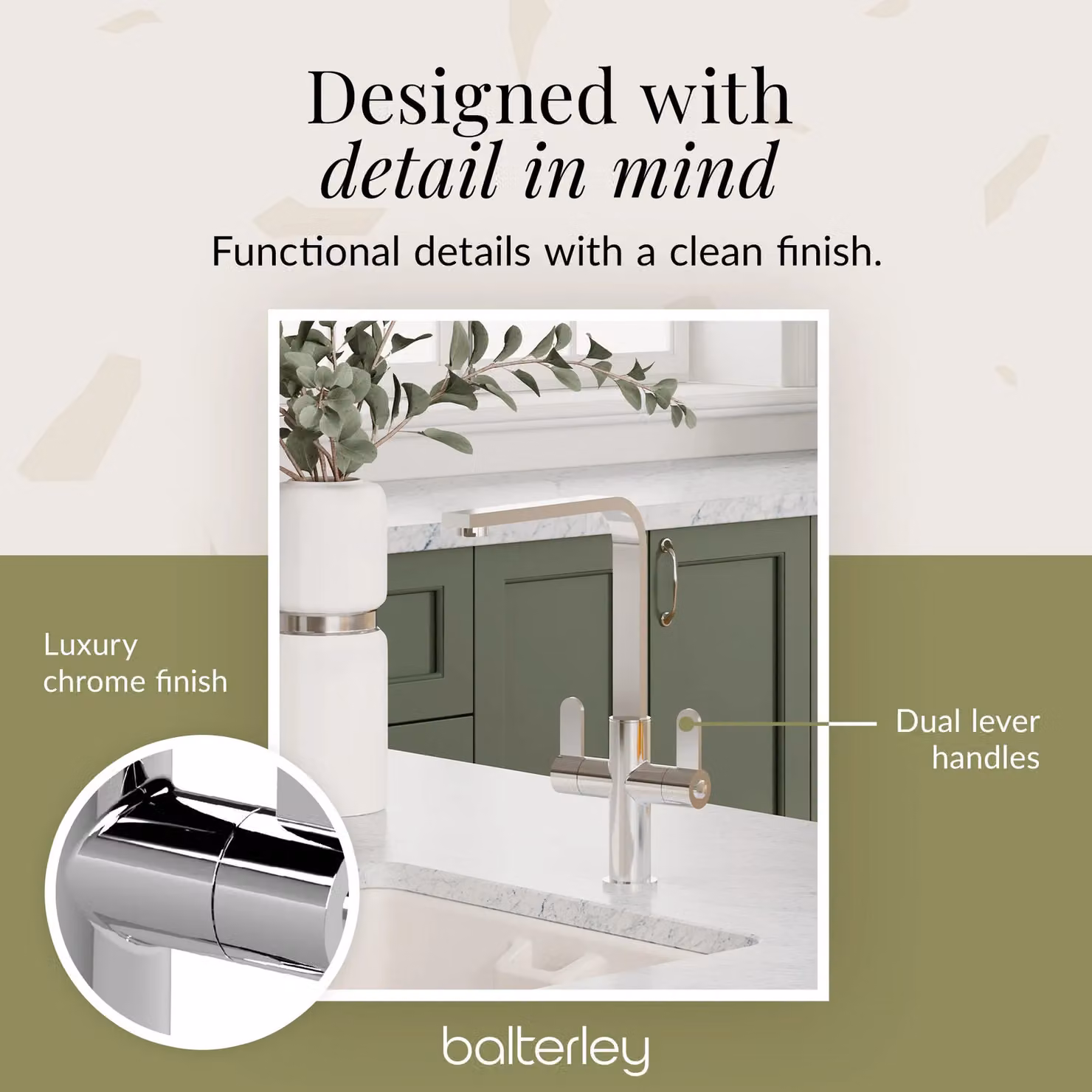 Balterley Chara Kitchen Sink Mono Mixer Tap in Chrome with Dual Lever Handles and Swivel Spout, Silver – 2