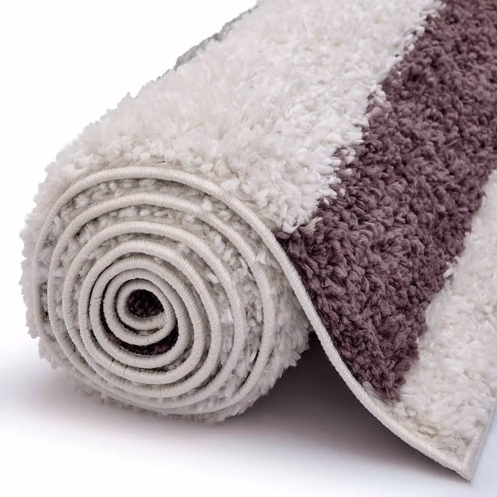 THE RUGS Moodi Border Design Shaggy Soft High Pile Living Room Rug in Purple, W: 200 cm, L: 290 cm – 4
