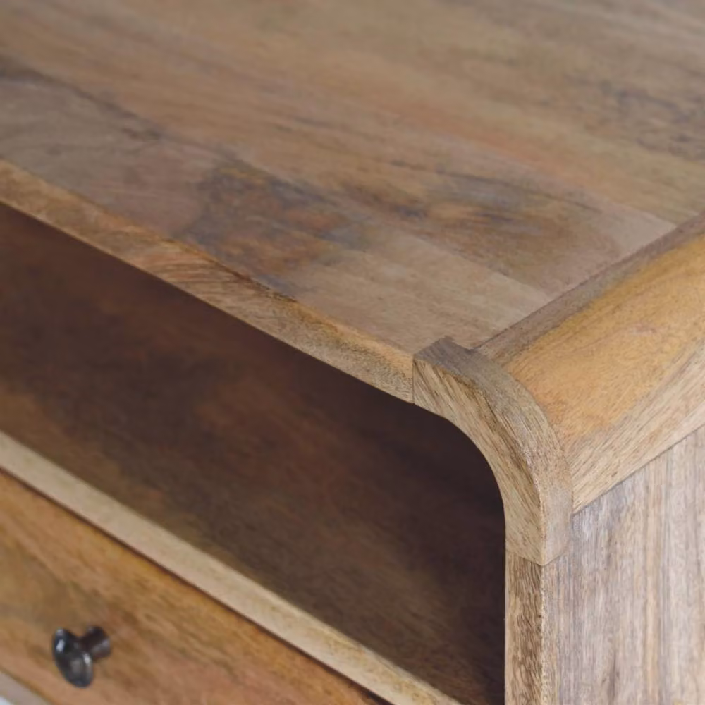 Direct Wicker Solid Wood Oak-ish Curve Floating Bedside Table in Brown with 1 Drawer and Open Slot – 4
