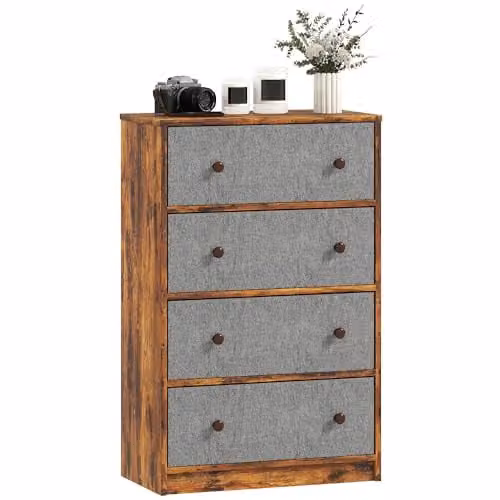 HOMCOM Chest of Drawers with 4 Fabric Drawers in Grey and Rustic Brown