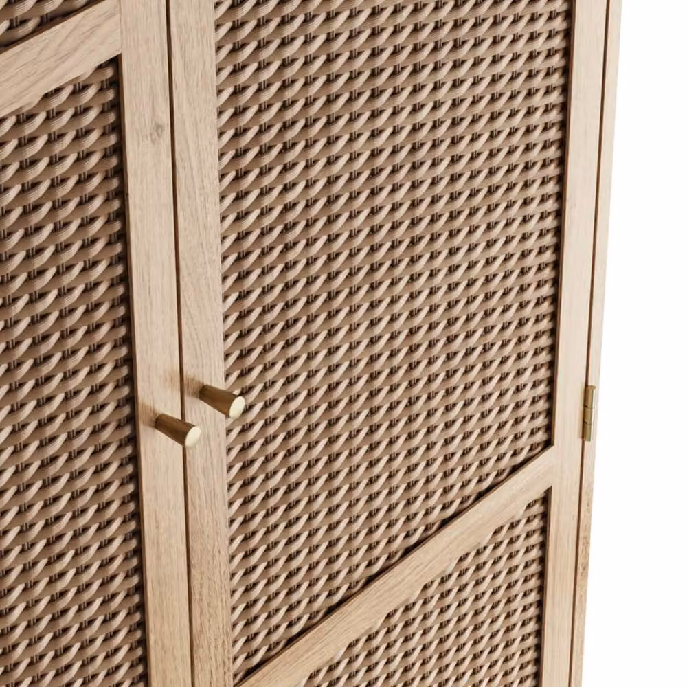 Wyld Haus Waterford Oak and Rattan 2 Door Wardrobe in Brown and Gold, H 181 cm x W 85 cm x D 55.7 cm – 3