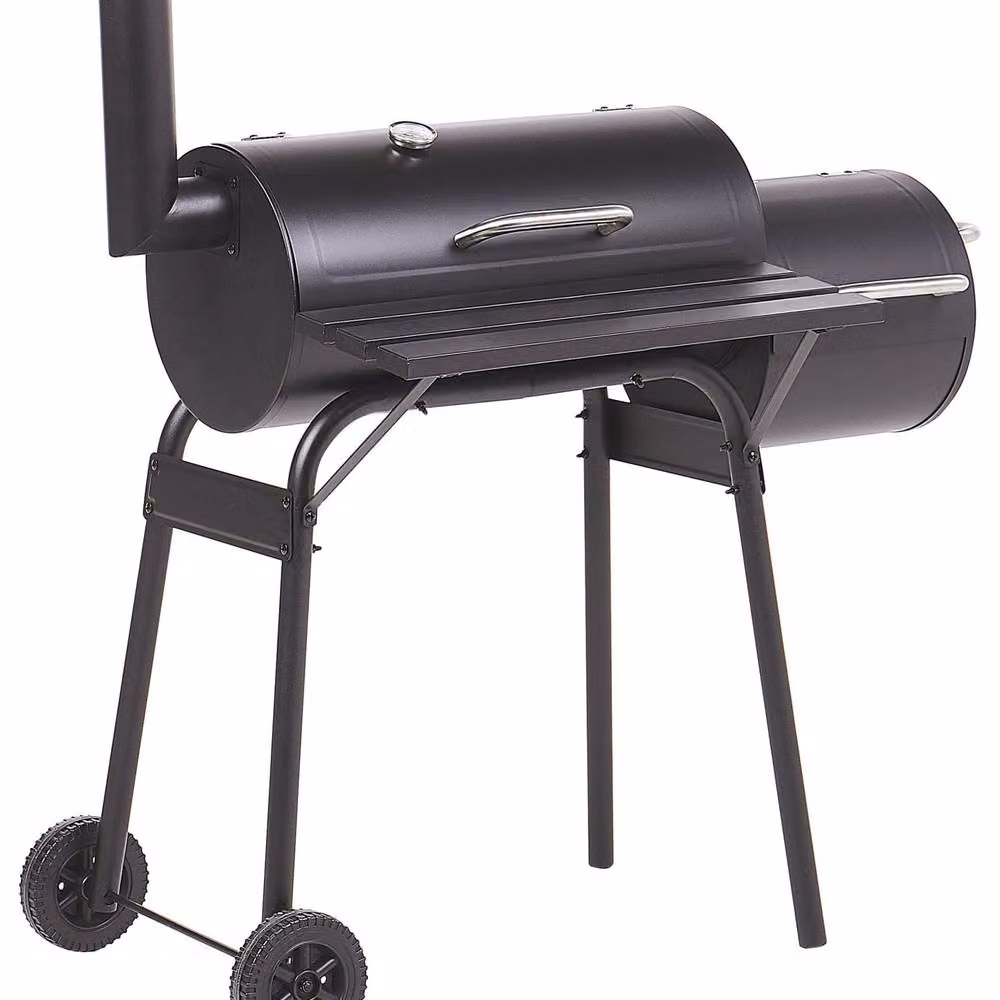 Wyld and Coco Offset Charcoal Smoker Grill with Lid, Thermometer and Wheels, Black, W/D/H: 115 x 51 x 113 cm – 2