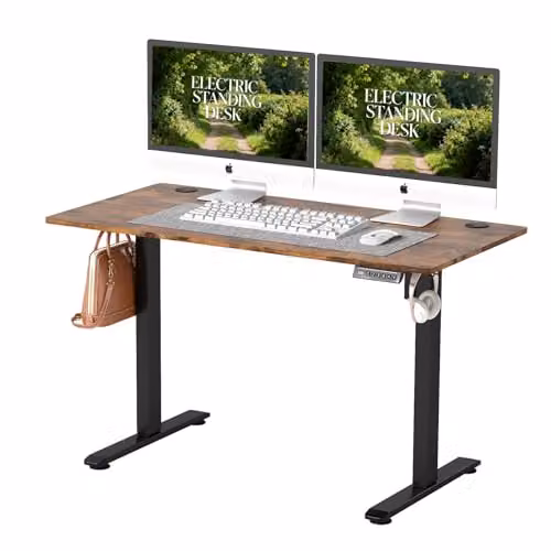Levede Electric Height Adjustable Standing Desk with 4 Memory Smart Panel and Splice Board, Rustic Brown, W: 120 cm, D: 60 cm – 1