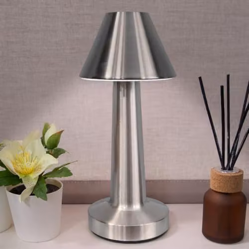 Global Gizmos 66369 LED Table Lamp, USB Rechargeable Dimmable Bedside Lamp with Warm White Light and Touch Control, Silver – 5