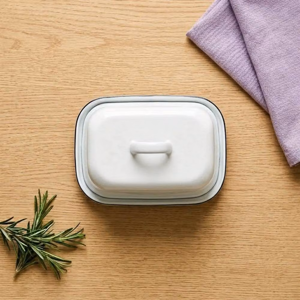 Kelvenix White Enamel Butter Dish with Loose Lid – 2