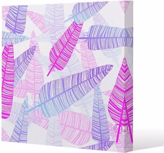 Benjamin Tate Design Purple and Sand Feathers Abstract Canvas Print, W/H: 30 x 30 cm