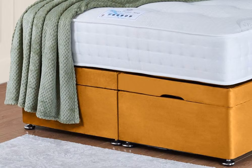 UK Bed Furniture Victoria End Lift Divan Ottoman Bed with 54 Inch Headboard in Yellow Velvet, W/D/H: 140 x 200 cm – 3