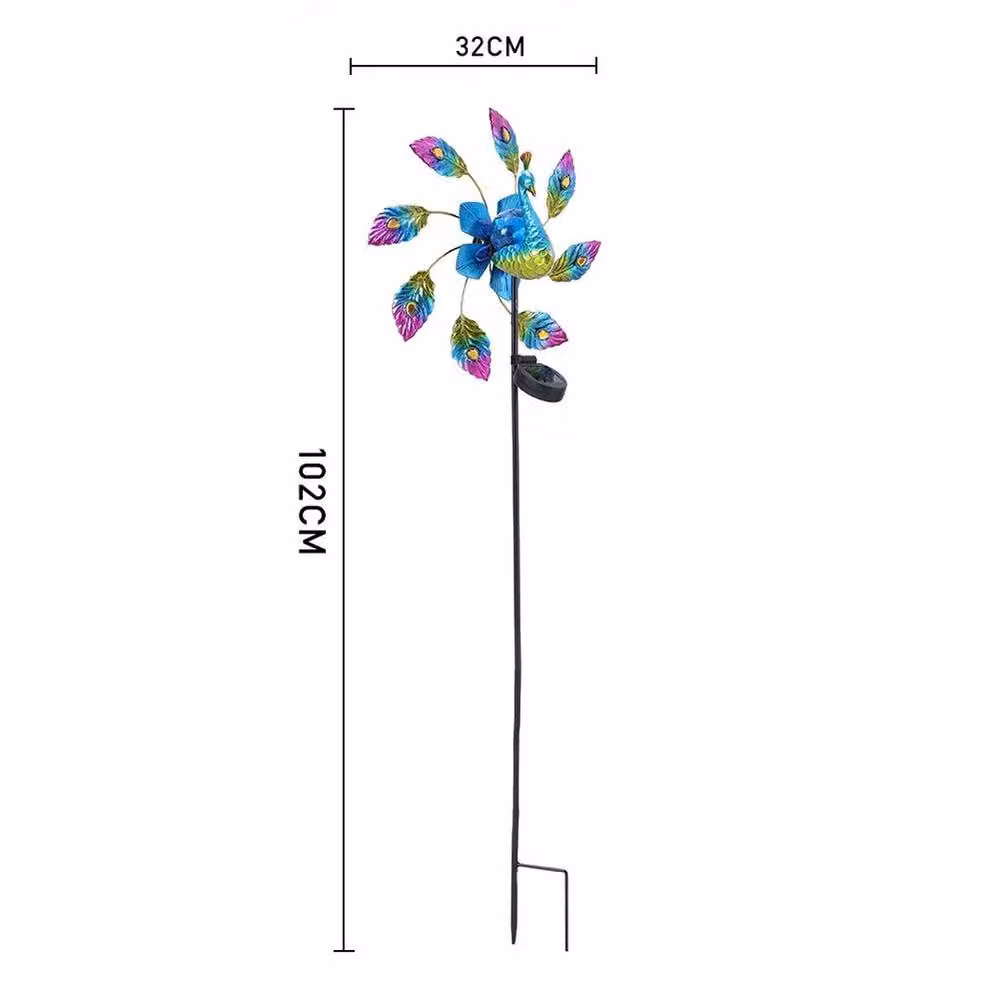 NESTLUNE Metal Peacock Wind Spinner Solar Powered LED Garden Light, Multicolour, H 100 cm x W 15 cm – 2