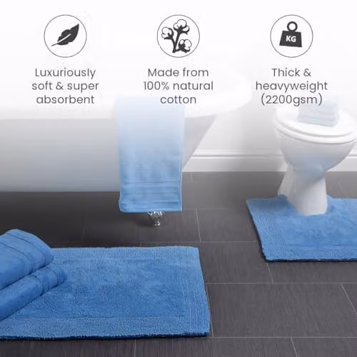 Allure Bath Fashions Reversible Heavyweight Cotton Bath Mat, W: 53 cm, D: 85 cm, Blue – 3