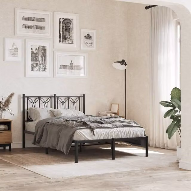 Berkfield Home Metal Bed Frame with Headboard, Black, W/D/H: 120 x 190 cm