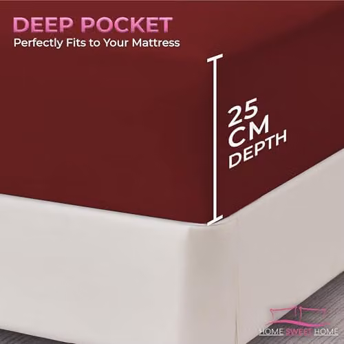 Snug City Red Polycotton Plain Dyed Extra Deep Fitted Sheet, Super King, W/D/H: 200 x 180 x 25 cm – 5