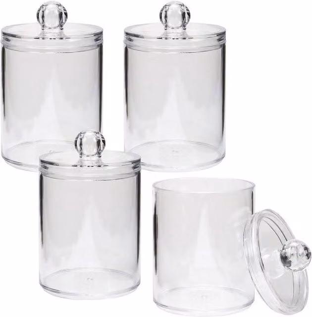 PAWNORA 4-Piece Clear Acrylic Bathroom Cotton Bud Holder Dispenser Set with Lids