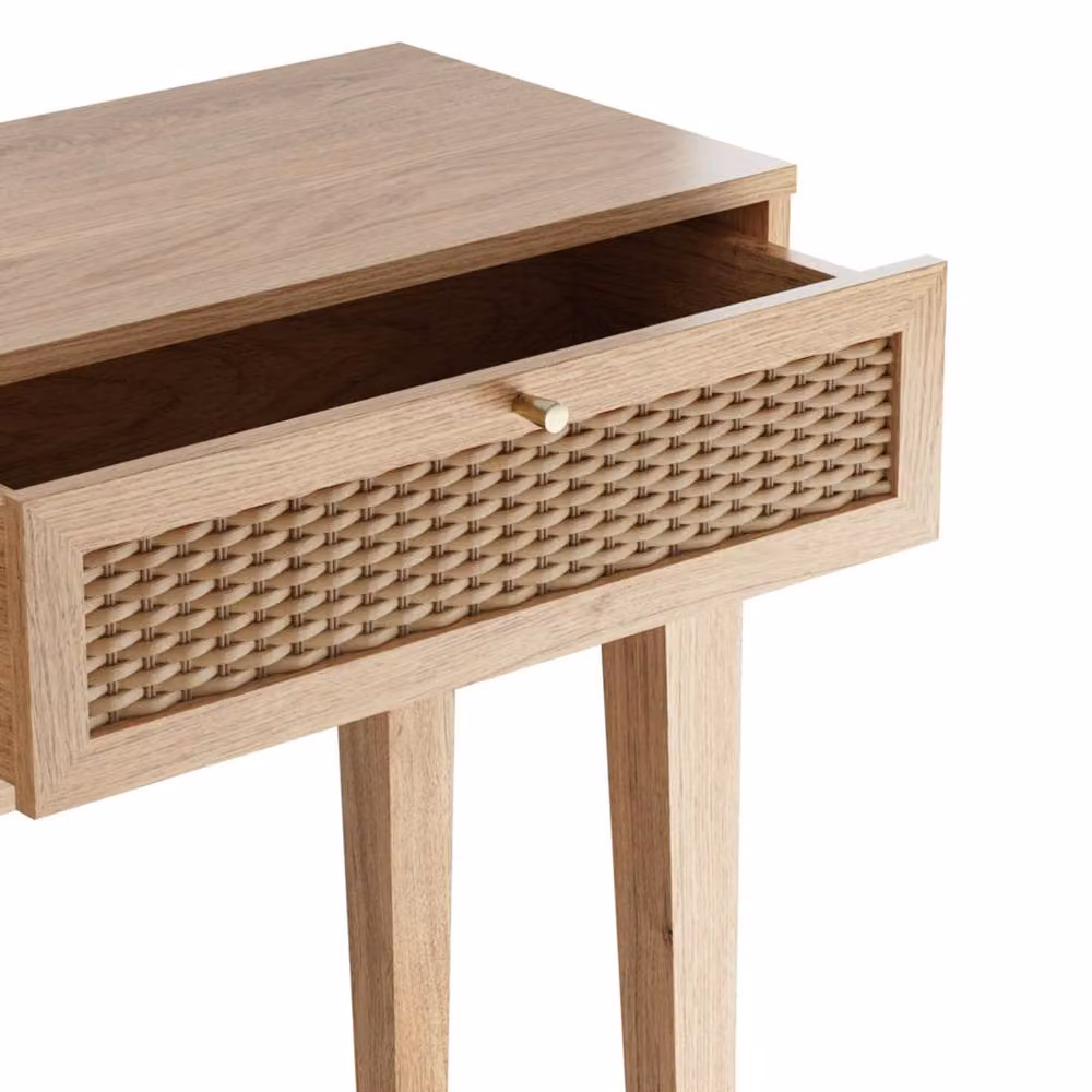 Wyld Haus Waterford Oak and Rattan Dressing Table with 2 Drawers in Natural – 3