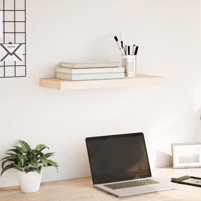 Berkfield Home Floating Wall Mounted Shelf in Brown Oak, W/D/H: 60 x 23.5 x 4 cm