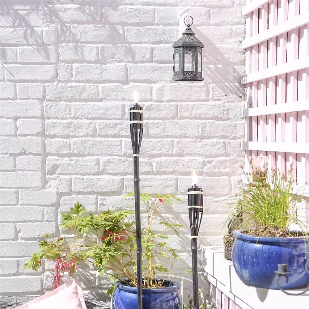 SPETLEK Set of 6 Black Bamboo Garden Torches, Height: 113 cm – 4