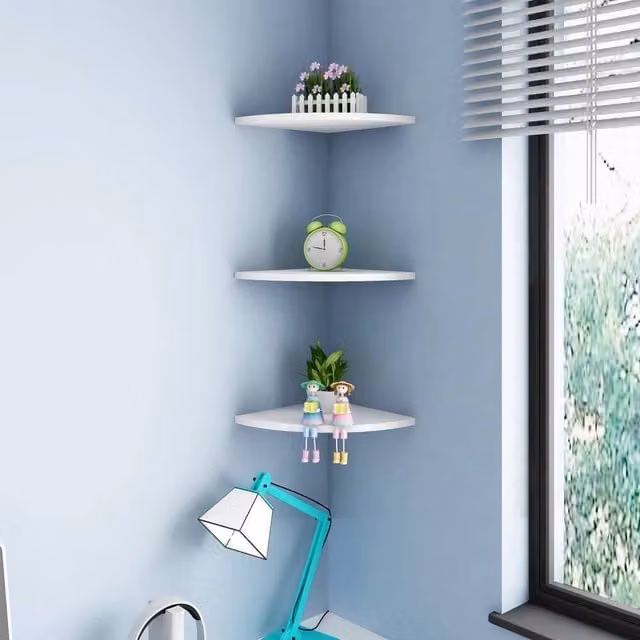 Havendro 3-Piece White Wooden Floating Corner Wall Shelves Set – 1