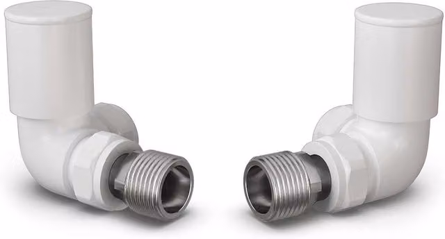 UK Radiators Polished Brass Round Manual Radiator Valves in Gold and White