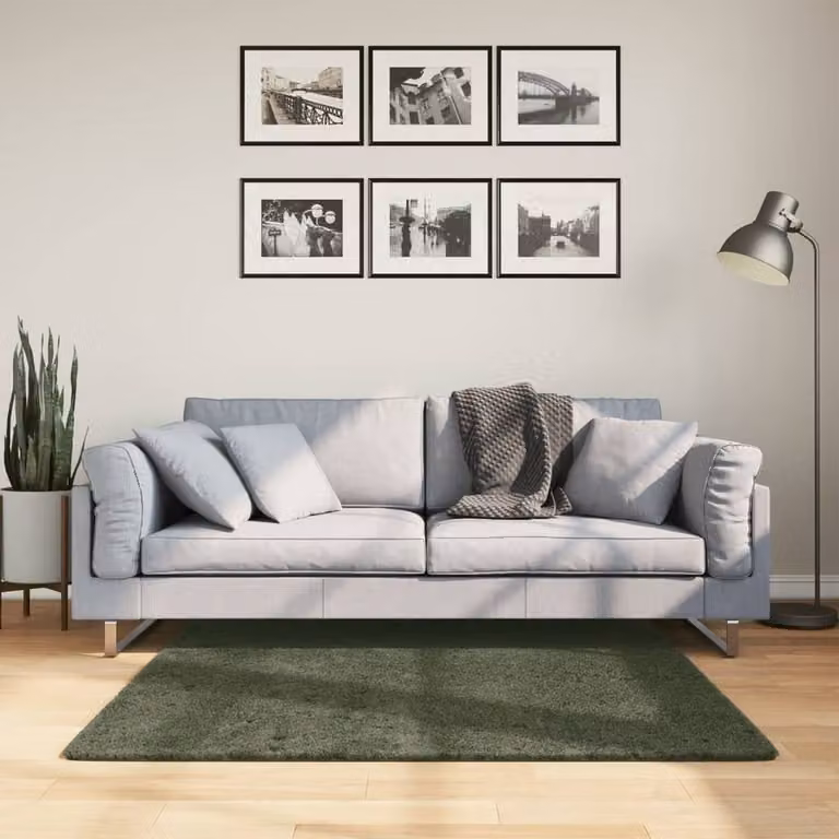 Berkfield Home HUARTE Square Short Pile Washable Rug in Forest Green, W/D/H: 120 x 120 x 1 cm
