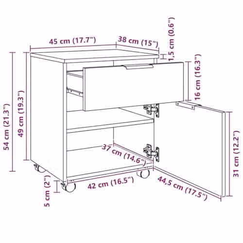 vidaXL Mobile File Cabinet with Lock and Castors, Black, W: 45 cm, D: 38 cm, H: 54 cm – 3