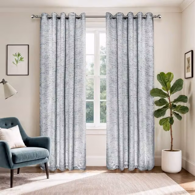 New Edge Blinds Wisteria Textured Eyelet Curtains in Grey, Width: 168 cm, Drop: 183 cm