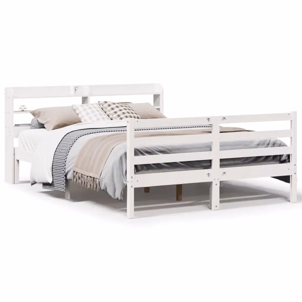 Berkfield Home White Rustic Pine Wood Bed Frame with Headboard and Side Compartments W/D/H: 160 x 200 cm – 2